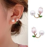 ราคา Korean Pearl Tulip Earrings Womens Fashion Elegant Flower Stud Earrings (20569561361)