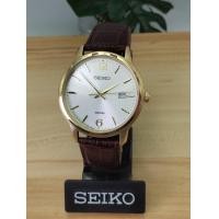 ราคา SEIKO Classic Quartz นาฬิกาผู้ชาย สีทอง สายหนังน้ำตาลแท้ รับประกันศูนย์SEIKO (19457403005)