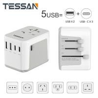 ราคา Thailand Universal Travel Adapter Universal Outlet Adaptor Type C Charger with 5 USB Ports 3 USB C VN PH US AU EU AdaptorTESSAN Universal Socket International Plug Wall Socket USB C Charger for Europe