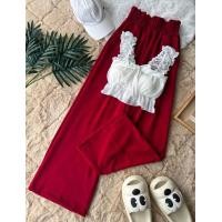 ราคา กางเกงขายาวผ้าวอมมากับสายเดี่ยวสุดสวยแต่งผูกโบว์มีฟองน้ำ (19409338737)