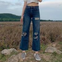ราคา 2NaraJeans กางเกงยีนส์ ทรงกระบอก เอวสูง แต่งขาด ปลายตัด ผ้ายีนส์ไม่ยืด สียีนส์ฟอก (9129611526)