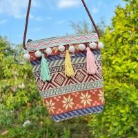 ราคา กระเป๋าผ้าทอ กระเป๋าสะพายแต่งพู่ ตกแต่งไม่ซ้ำแบบ กระเป๋าสะพายข้าง แฮนด์เมด handmade kapooklook ตกแต่ง (9583512980)