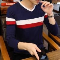 ราคา ผ้าฝ้ายแขนยาวเสื้อยืดผู้ชายฤดูใบไม้ร่วงคอวีเสื้อยืดสบายๆบางด้านบน (16342287949)