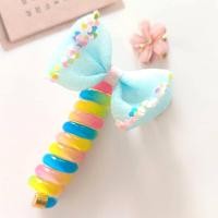 ราคา บ้านพลู ยางรัดผม สายโทรศัพท์ สีรุ้ง ดอกไม้ โบว์ น่ารัก มัดผม เด็กสาว (20596413384)