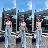 ราคา Atipashop Lunar jeans 3627 กางเกงยีนส์ ขายาว เอวสูง ขากระบอกปลายบาน ขาดหน้า (20566747400)
