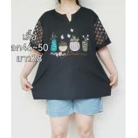 ราคา เสื้อคอวีมีสายห้อยเก๋ๆสีเข้มดูเรียบหรูสาวอวบสาวอ้วน (19068271047)