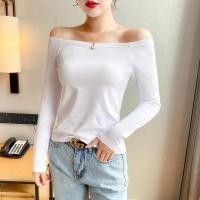 ราคา เสื้อตัวในคอปาดสีขาวสำหรับผู้หญิงเสื้อเปิดไหล่แขนยาวเซ็กซี่สำหรับฤดูร้อนเสื้อยืดปาดไหล่ผ้าฝ้ายแท้เข้ารูปแฟชั่นใส่แล้วดูผอมเพรียว (15489980677)