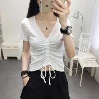 ราคา เสื้อทีเชิ้ตแขนสั้นสีเขียวอะโวคาโดเสื้อผ้าหน้าร้อนผู้หญิงเสื้อคอตตอนแท้เอวลอยมีเชือกรูดคอวีสีเขียวมัทฉะแอบโชว์เล็กๆแบบใหม่2023 (14950984162)