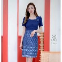 ราคา DW935 เดรสทำงาน มีซับในทั้งชุด เดรสลายไทย ชุดคุณครู ชุดทำงานผู้หญิง ชุดทำงานลายไทย ลายขอ เดรสลายขอ (19361294959)