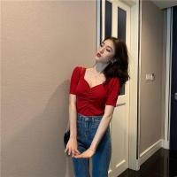 ราคา shein 200 เสื้อครอปคอวี แต่งจีบอก ผ้าไหมพรมบาง แขนตุ๊กตาจั้ม สไตล์สาวหวาน เรียบๆ เก๋ๆ เสื้อเปิดไหล่ (10176170343)