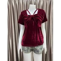 ราคา เสื้อกำมะหยี่ โบว์หน้าอก คล้องคอ อก 36 38 นิ้ว สวยเก๋ ผ้านิ่มเด้ง ใส่สบาย ไม่ร้อนค่ะ (21029730773)