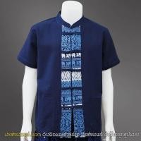 ราคา เสื้อผ้าฝ้าย สีน้ำเงินม่อฮ่อม หม้อห้อม คอจีนกระดุมจีน แขนสั้น แต่งด้วยผ้าพิมพ์ลายช้าง FAI M เสื้อพื้นเมือง เสื้อหม้อฮ่อม (2857592195)