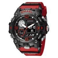 ราคา นาฬิกาดิจิทัลกีฬา SMAEL ของแท้50เมตรกันน้ำจับเวลานาฬิกาข้อมือแฟชั่นสาย PU แสดงผลคู่นาฬิกาปลุก8055ผู้ชาย (17491167814)