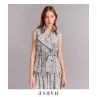 ราคา asava aw23 Asava Tweed Trench Blouse เสื้อผู้หญิง ทรงเทรนช์ แขนกุด แต่งจีบหลัง แต่งคาดเข็มขัด แต่งกระดุมสองแถว (20412387838)
