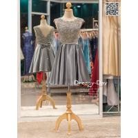 ราคา ชุดราตรีออกงาน PF104 ชุดราตรีสั้นประดับเพชรช่วงเอว ชุดไปงานแต่งงานตกแต่งลูกไม้ช่วงบน สีชมพู เรียบหรู (7870747714)