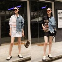 ราคา เสื้อเชิ้ต แต่งยีนส์ทูโทน สกรีนลาย VSHOP (17441089819)