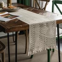 ราคา New Table Runners for Table Natural Hemp Rope Woven Table Runner Chenille Patchwork Table Cloth with Tassel Table Flag (14875450731)