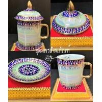 ราคา Benjarong แก้ว เบญจรงค์ เคลือบ ลงยา น้้ำเงินขอบ เหลืองขอบ น้ำตาลแดงขอบ เขียวขอบ (5782896880)