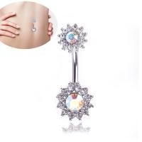 ราคา FG Flower Dangle Navel Belly Button Ring Barbell Crystal Piercing Body Jewelry Gift (10422891617)