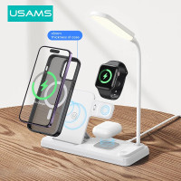ราคา ที่วางชาร์จไร้สายอย่างเร็ว4 In 1 USAMS 15W พร้อมโคมไฟตั้งโต๊ะสำหรับโทรศัพท์พร้อมฟังก์ชันชาร์จไร้สาย Qi สำหรับแอร์พอตสำหรับไอโฟน (20834081554)