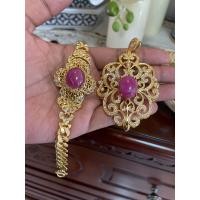 ราคา ชุดทองหุ้มงานไมครอน จี้ทอง ข้อมือทอง เพชรซีก พลอยทับทิมแท้เข้าเซทสวยมาก (14784351261)