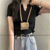 ราคา MQzz4289 ใหม่ เสื้อยืดไหมพรม แขนสั้น คอวี ผ้าร่องอย่างดี เสื้อครอป แฟชั่นใหม่ (17774749194)