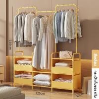 ราคา ราวแขวนเสื้อ ราวตากผ้าเหล็ก เเบบเเถว3เเถว มีชั้นวางของตะขอเเขวนกระเป๋า หมวก ใช้ในคอนโด ประหยัดพื้นที่ (20570491282)