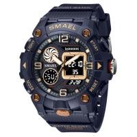 ราคา นาฬิกาดิจิทัลกีฬา SMAEL ของแท้50เมตรกันน้ำจับเวลานาฬิกาข้อมือแฟชั่นสาย PU แสดงผลคู่นาฬิกาปลุก8055ผู้ชาย (17491167816)