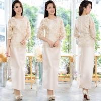 ราคา set เสื้อลูกไม้ปักเลื่อมแขนกระดิ่งสุด กระโปรงผ้าไหมทรงสอบ (483644189)