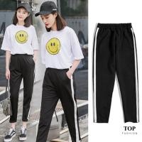 ราคา พร้อมส่งไทย ราคาถูก กางเกงขายาวเอวยางยืดทรงสลิม กางเกงวอมหญิง ผ้าวอร์มบาง ใส่สบาย แต่งแถบขาว มีกระเป๋าข้าง สีดำ แฟชั่น สวยๆ (7160374238)
