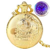 ราคา Luxury Gold Luminous LED Flash Quartz Pocket Watch Train Locomotive Engine Steampunk Quartz FOB Light Watch Gifts for Men Women (16569169382)