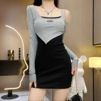 ราคา VTA 2023 ชุดเดรสกระสุนสูง Slim Fit ชุดเดี่ยวใส่ด้านล่างกระเป๋าสั้นกระโปรงสะโพก HM 79 (20806245474)