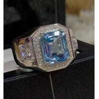 ราคา แหวนแต่งงานแหวนหมั้นทำจากเหล็กไทเทเนียมสีเงินพลอยสีฟ้าสุดหรูสำหรับผู้ชายแฟชั่น (19860957275)