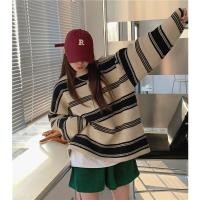 ราคา chuuchop พร้อมส่ง C7603 WHOLE WHEAT sweater เสื้อสเวตเตอร์แขนยาวผ้าไหมพรมสีเบจลายทางดำ (17248231543)