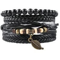 ราคา กําไลข้อมือหนังถัก ปรับได้ ประดับลูกปัดไม้ เชือกถัก สําหรับผู้ชาย และผู้หญิง Set Leather Bracelet (16219505176)