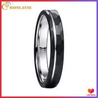 ราคา BONLAVIE Men Tungsten Rings 4mm Black Brushed Finish Hammered Tungsten Carbide Rings with Silver Line Grooved Wedding Bands Comfort Fit Size 5 12 (10379207401)