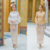 ราคา ชุด ไทย ประยุกต์ เสื้อลูกไม้แขนกระดิ่ง กระโปรงผ้าทอ VSHOP (15956453176)