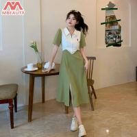 ราคา MBeauty Dress Women POLO Collar Contrast Color Design Slit New Slim Dress High Waist Long And Short Black Casual Green Sweet Blue Fashion Student Daily Date (16118595486)