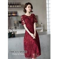 ราคา M 3XL The Classic เดรสงานปัก ออกงาน ใช้ผ้าเนื้อดีปักลวดลายดอกไม้ทั้งตัว งานสวยปักแน่นลายชัด (20050200034)