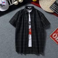 ราคา WAHID ฮ่องกงสไตล์ย้อนยุคชายเสื้อแขนสั้นเสื้อฤดูร้อนแฟชั่นเกาหลีเสื้อเชิ้ตแบรนด์เนม Harajuku BF สีดำเสื้อเชิ้ตลายสก๊อต Top (8197506661)