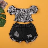 ราคา Cherful655เด็กเสื้อผ้าเด็กผู้หญิงชุดสั้นแขนเปิดไหล่เสื้อลายสก๊อตเสื้อ Denim 2ชิ้นสำหรับ2 9Y ฤดูร้อนเด็กวัยหัดเดินแฟชั่น (8535929688)
