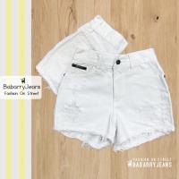 ราคา พร้อมส่ง Babarryjeans ยีนส์ขาสั้น เอวสูง ยีนส์ขาด สีขาว (15958001446)
