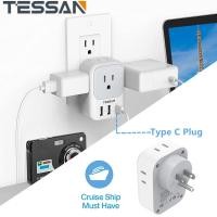 ราคา USB C Wall Charger Plug Extension Outlet Expender USB Plug Type C Plug with 3 USBTESSAN Wall Charger Multiports 1 USB C Port Power Bar Station Power Socket Power Adapter USB Adaptor with 4 Outlet Spli