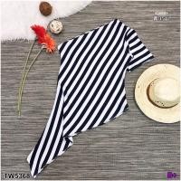 ราคา Lady LongStriped Top เสื้อเปิดไหล่เฉียงทิ้งชายยาวข้างเดียว ผ้าโฟร์เวย์ ลายริ้ว 5368 (19440990842)