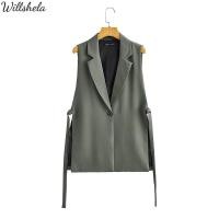 ราคา Willshela ชุดเสื้อสายเดี่ยวสีพื้นแฟชั่นสำหรับผู้หญิงผ่าข้างคอปาดแขนกุดเปิดลูกไม้กระดุมเดียวสุดชิคเสื้อกั๊กลำลองสำหรับผู้หญิง (15364482318)