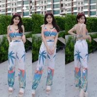ราคา เซ็ท 2 ชิ้น เสื้อสายเดี่ยวผูกไหล่ ผ้าไหมอิตาลี ลายต้นมะพร้าว กางเกง มีกระเป๋าล้วงใส่เที่ยวทะเล (19726258262)