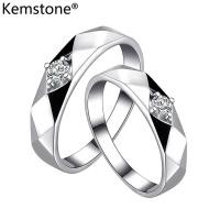 ราคา Kemstone แฟชั่นทองคำขาวชุบขนมเปียกปูนมาตรา Cubic Z irconia แหวนคู่ปรับได้ (556658403)