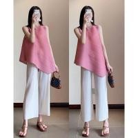 ราคา ชุดสองชิ้นเสื้อมีเอกลักษณ์ กางเกงอัดพลีทแบบบุคลิกภาพชุดกางเกงขากว้างแบบแฟชั่นแนวหวานระดับไฮเอนด์ชุดสองชิ้นฉบับภาษาเกาหลีฤดูร้อนแฟชั่นของผู้หญิง (20660522569)