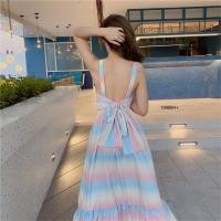 ราคา TW13986 เดรสสายเดี่ยวเรนโบว์ผูกโบว์หลัง (5525248697)