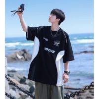 ราคา Hanlu เสื้อยืดผู้ชายแขนสั้นเสื้อยืดลายตัวอักษรสไตล์ญี่ปุ่น (19416680626)